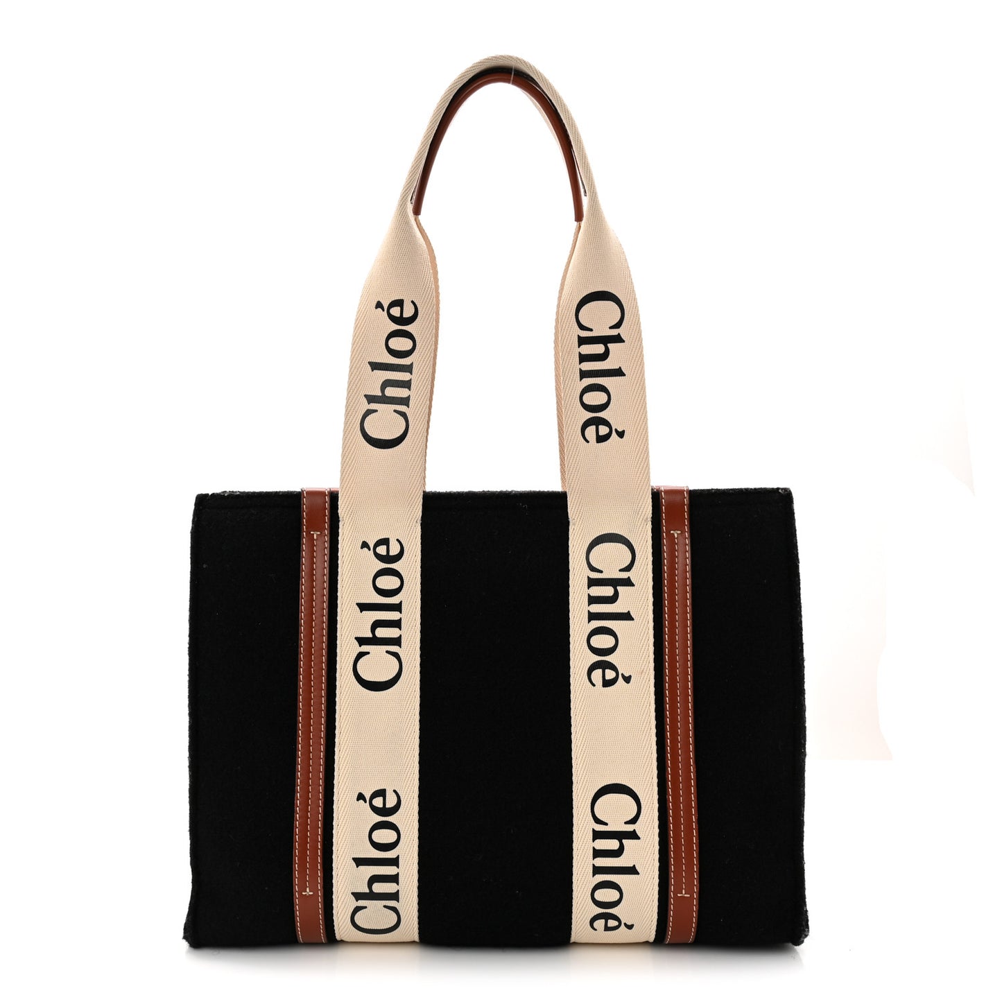 Felt Calfskin Medium Woody Ribbon Tote Black