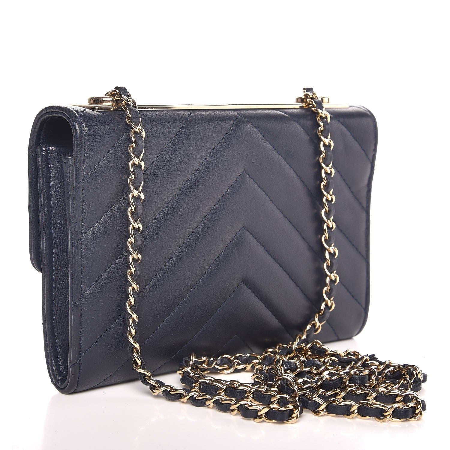 Chanel Lambskin Chevron Quilted Mini Trendy CC Chain Wallet Navy 3 of 8
