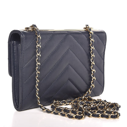 Chanel Lambskin Chevron Quilted Mini Trendy CC Chain Wallet Navy 3 of 8