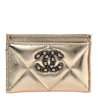 Chanel Metallic Lambskin Quilted Chanel 19 Card Holder Gold 1 of 7