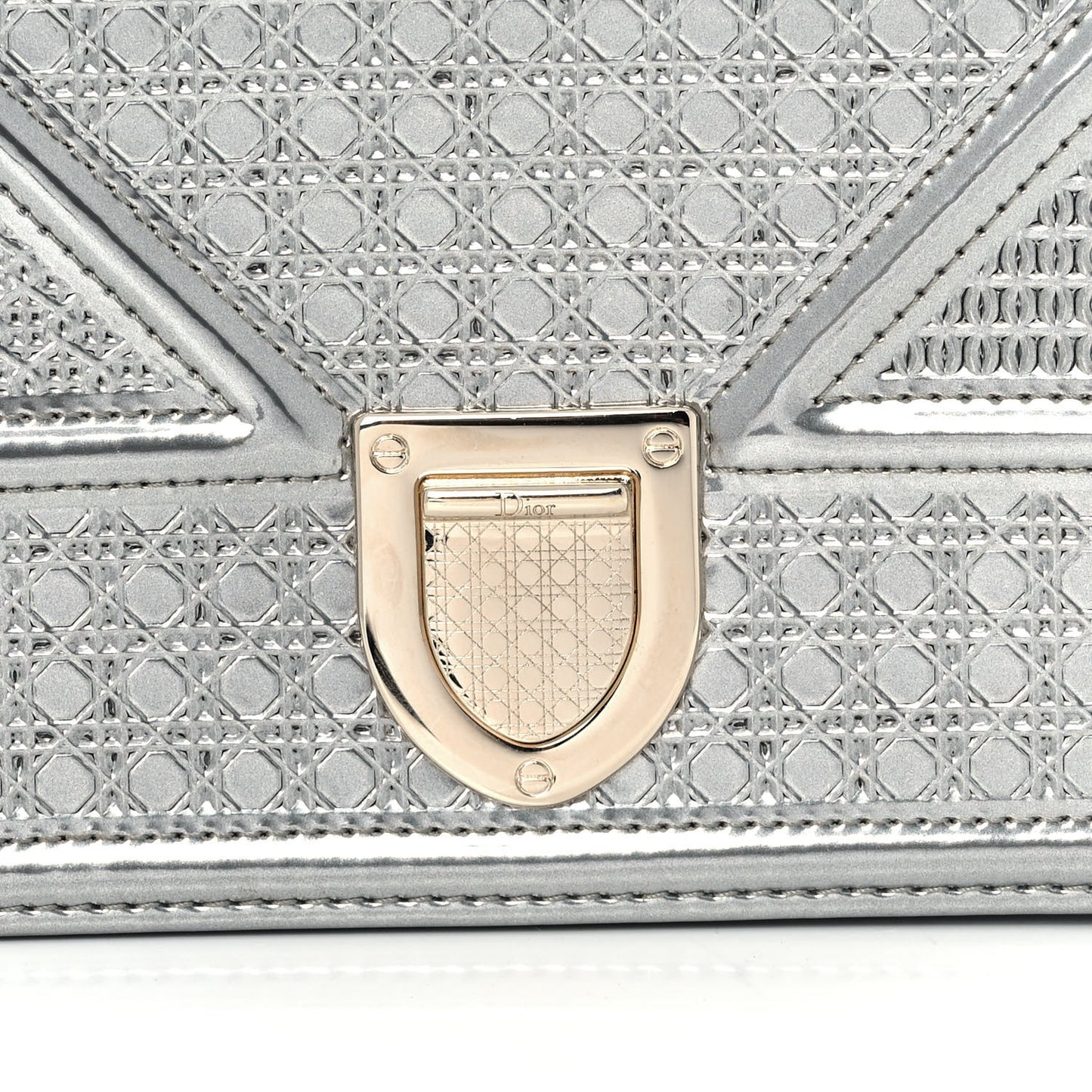 Metallic Patent Micro-Cannage Diorama Wallet on Chain Pouch Silver