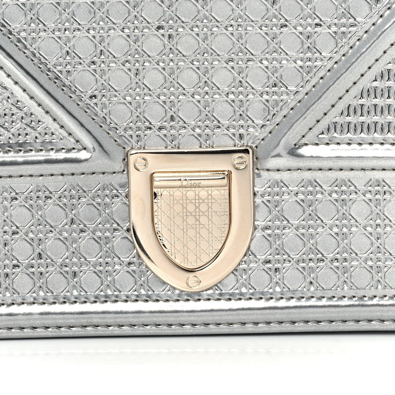 Christian Dior Metallic Patent Micro-Cannage Diorama Wallet on Chain Pouch Silver 8 of 11