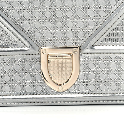 Christian Dior Metallic Patent Micro-Cannage Diorama Wallet on Chain Pouch Silver 8 of 11