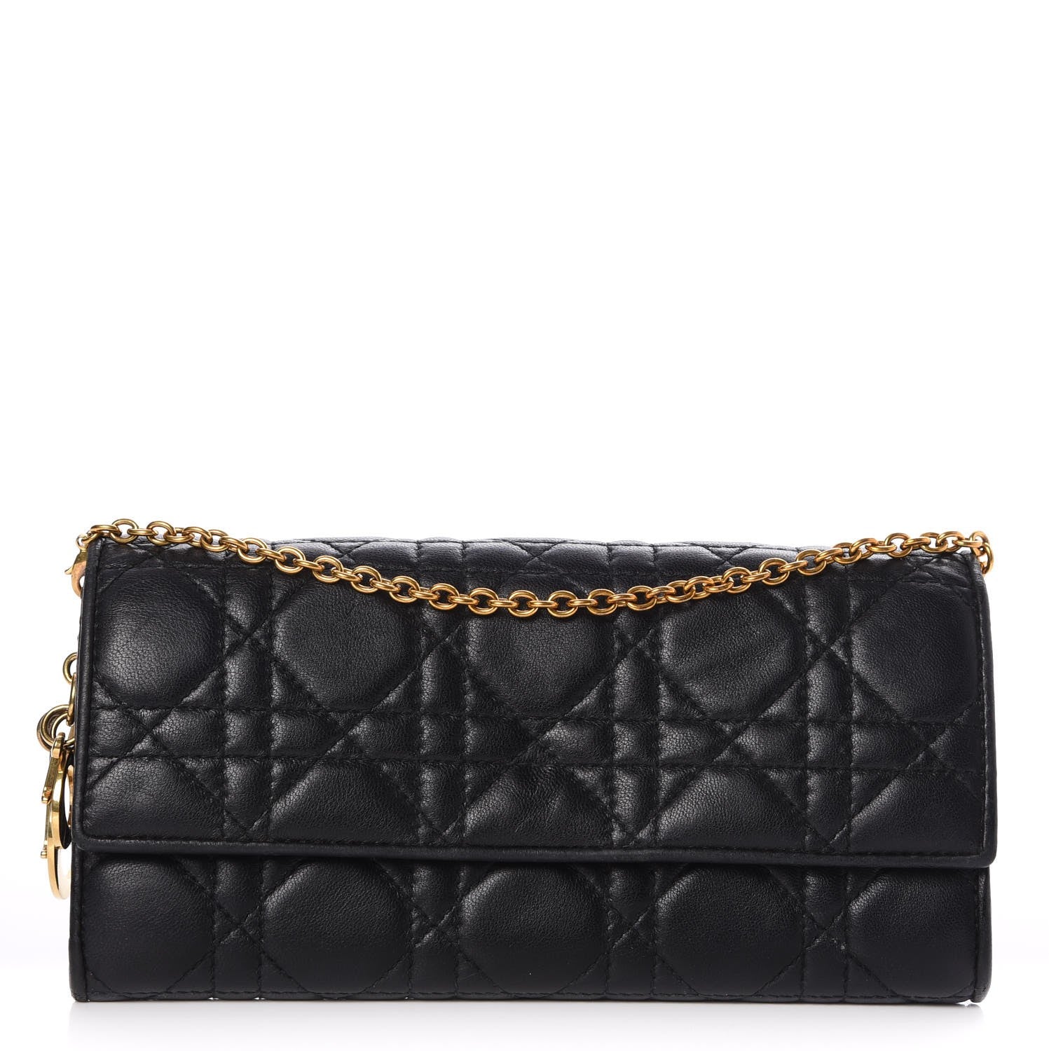 Christian Dior Lambskin Cannage Lady Dior Rendezvous Wallet On Chain Black 1 of 7