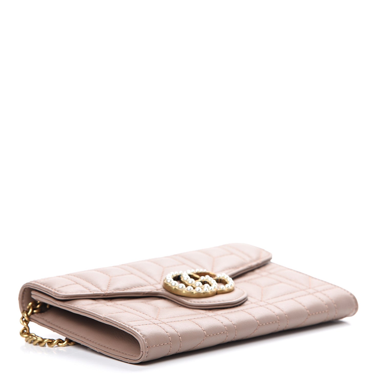 Gucci Calfskin Matelasse Mini Pearly GG Marmont Chain Wallet Porcelain Rose 3 of 10