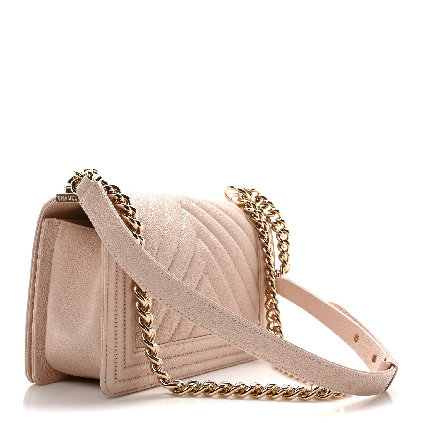 Caviar Chevron Quilted Medium Boy Flap Nude