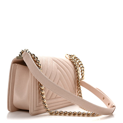 Chanel Caviar Chevron Quilted Medium Boy Flap Nude 3 of 10