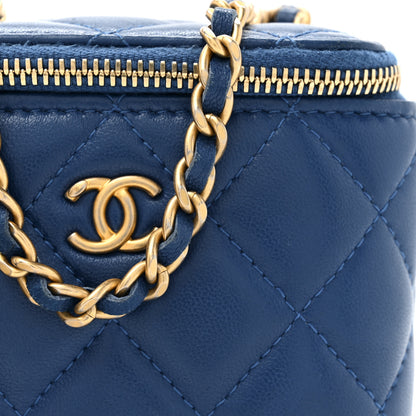Chanel Lambskin Quilted Pearl Crush Mini Vanity Case With Chain Blue 8 of 11
