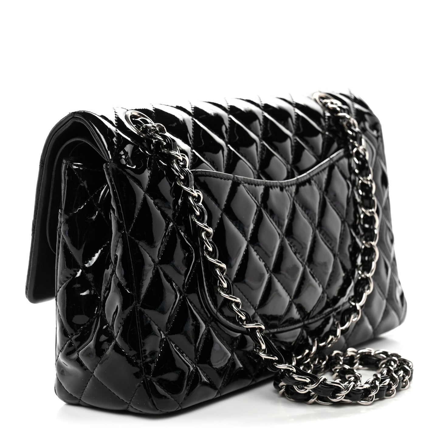 Patent Quilted Medium Double Flap Black