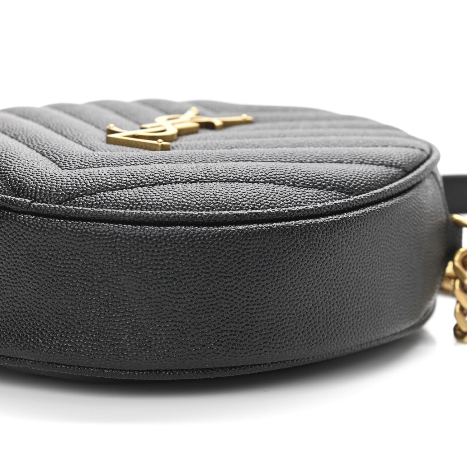 Saint Laurent Grain De Poudre Matelasse Chevron Quilted Round Vinyle Camera Bag Black 10 of 11