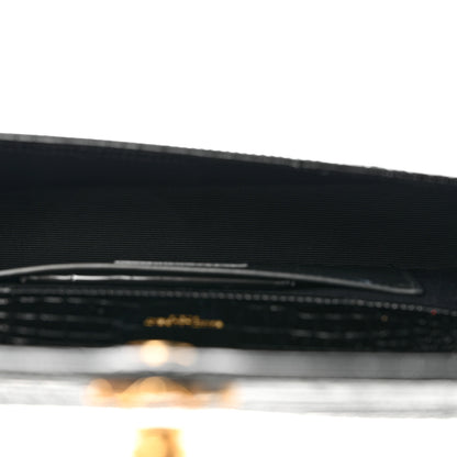 Saint Laurent Calfskin Crocodile Embossed Classic Monogram Tassel Clutch Black 5 of 8