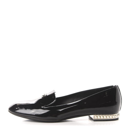 Chanel Patent Calfskin Pearl CC Loafers 40.5 Black 1 of 10