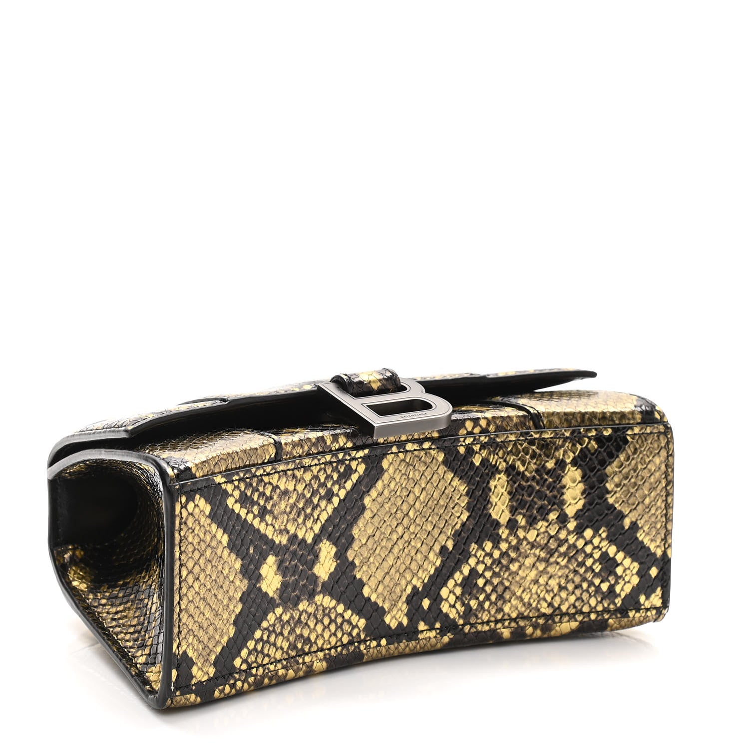 Balenciaga Shiny Calfskin Snakeskin Embossed Hourglass Top Handle Bag XS Gold Black 3 of 9