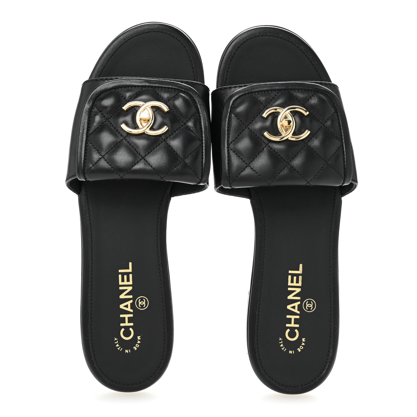 Lambskin Quilted Turnlock Flat Mules 41 Black