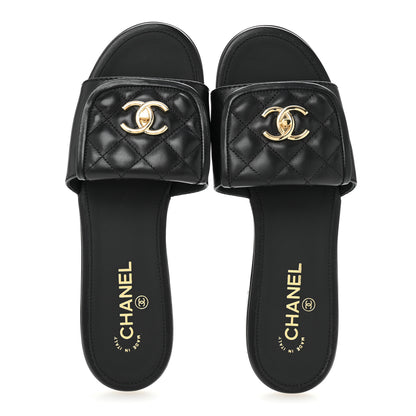 Chanel Lambskin Quilted Turnlock Flat Mules 41 Black 2 of 11