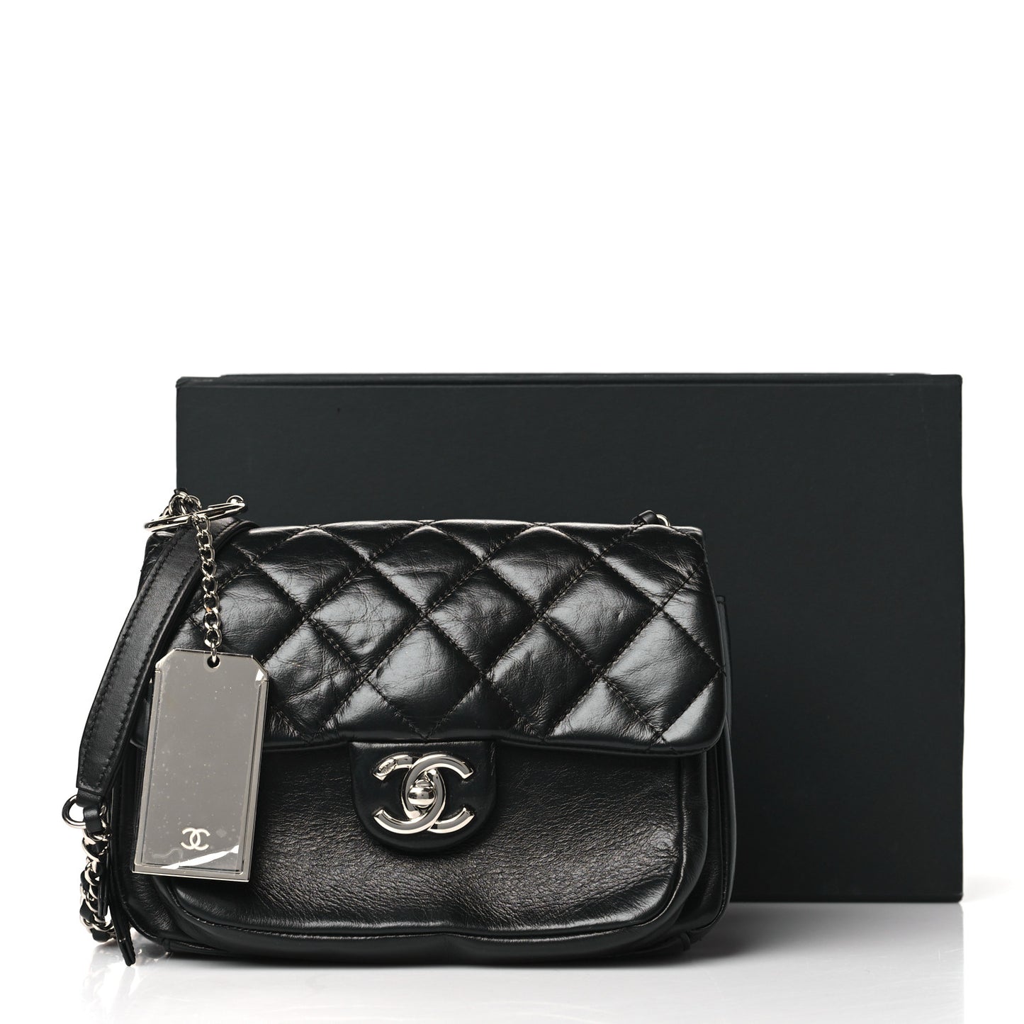 Aged Calfskin Quilted Express Zip Around Flap Black