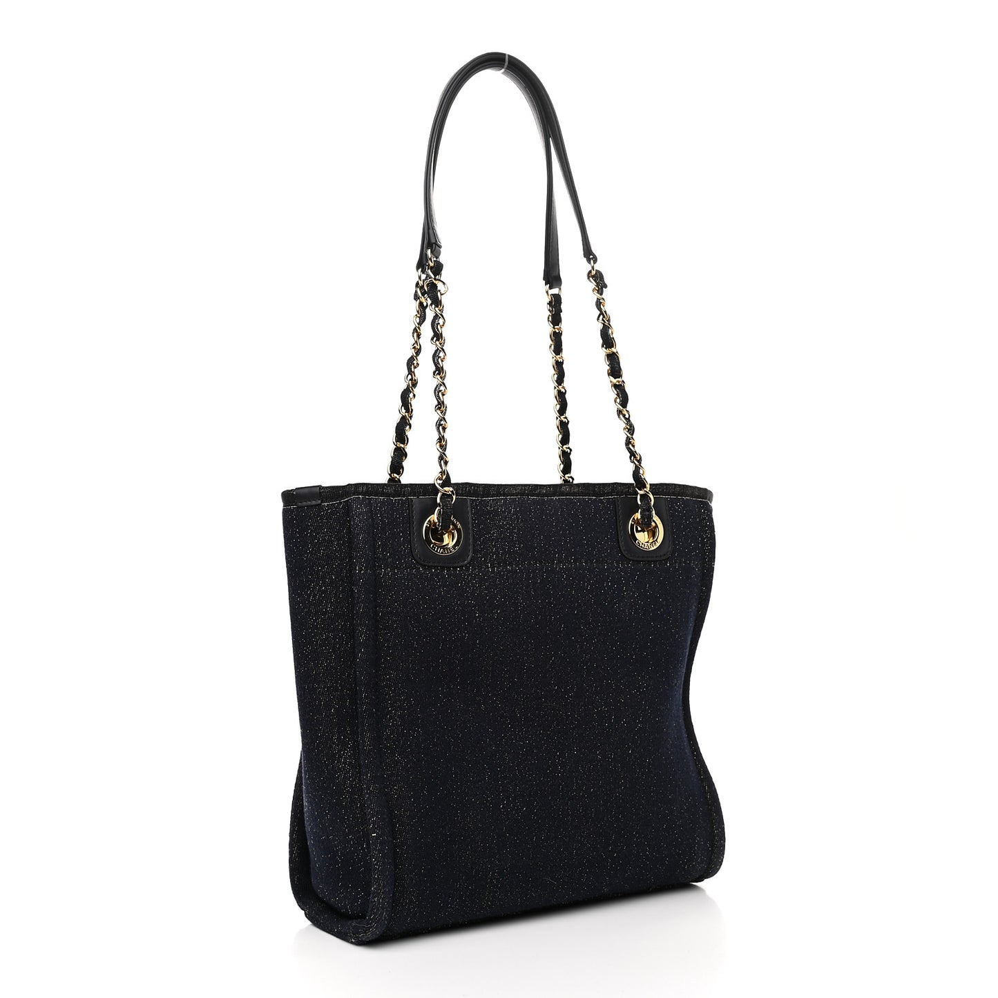 Lurex Canvas Mini Deauville Tote Navy Blue Gold