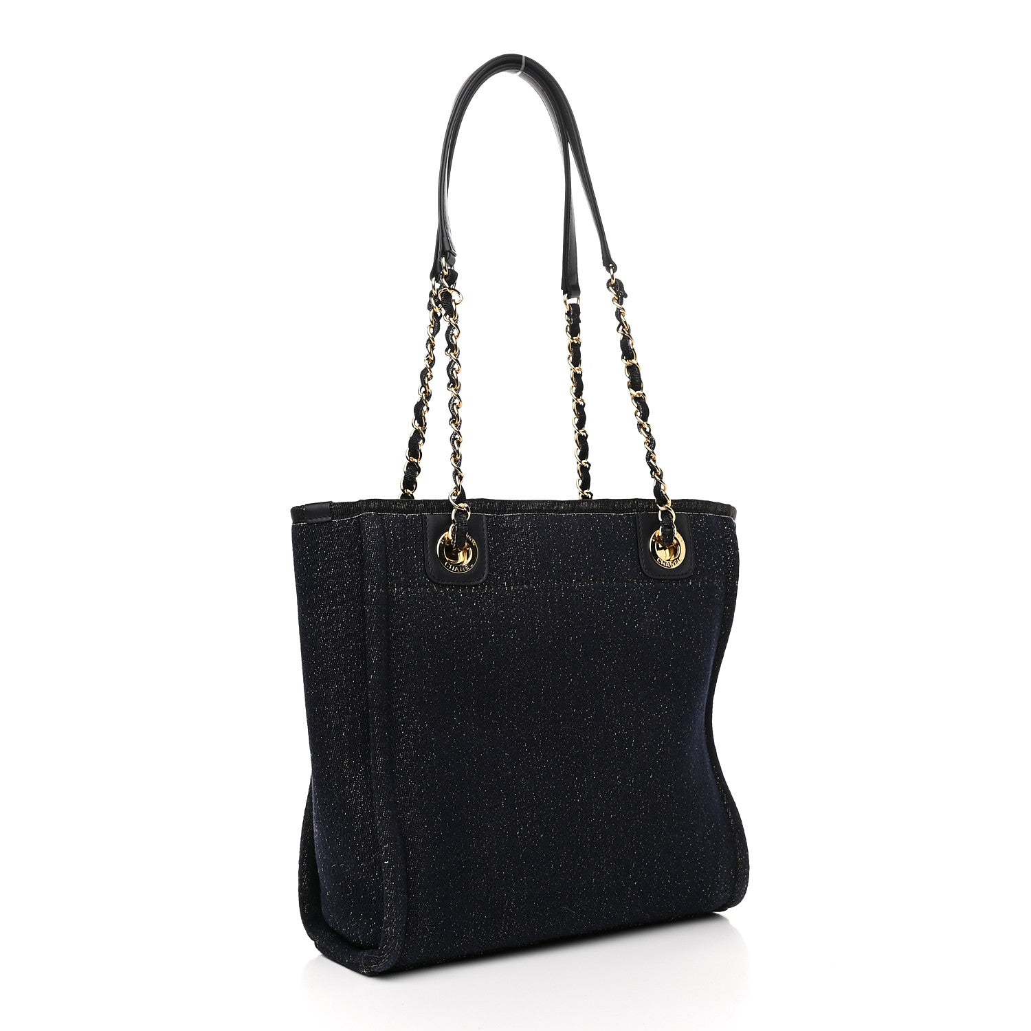 Chanel Lurex Canvas Mini Deauville Tote Navy Blue Gold 3 of 9