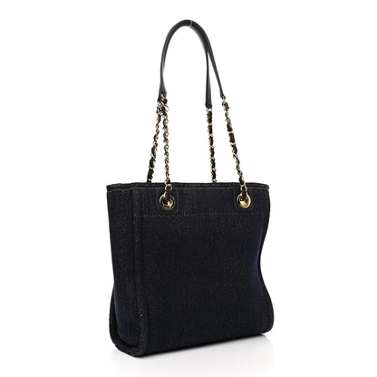 Chanel Lurex Canvas Mini Deauville Tote Navy Blue Gold 3 of 9