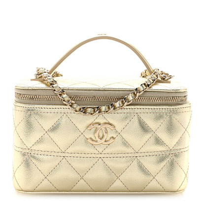 Chanel Metallic Caviar Quilted Trendy Handle Slim Vanity Gold 1 of 11