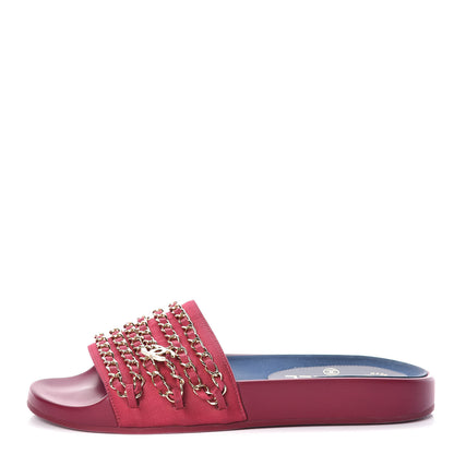 Chanel Satin Chain Flat Sandals 37 Dark Fuchsia 1 of 8