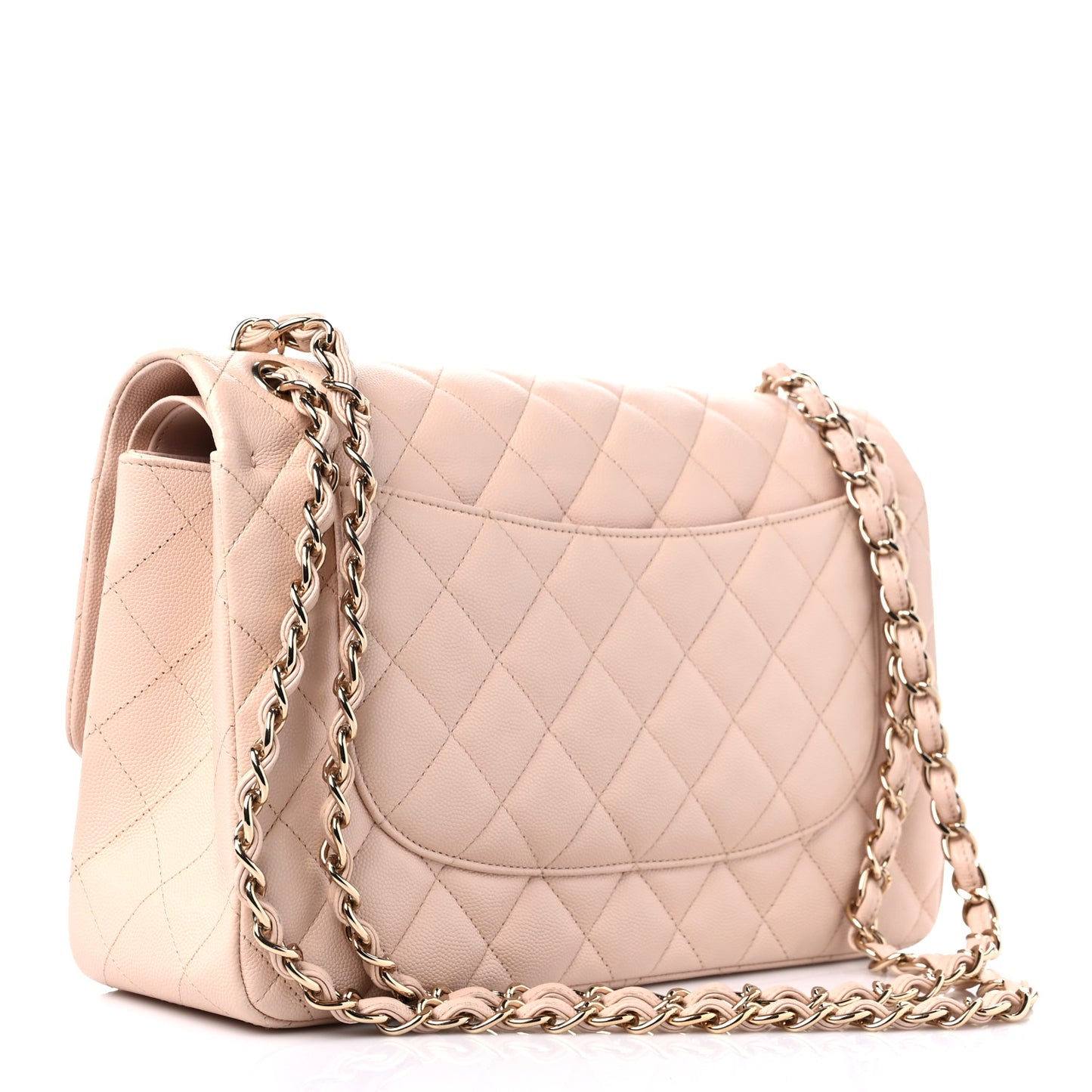 Caviar Quilted Jumbo Double Flap Light Beige