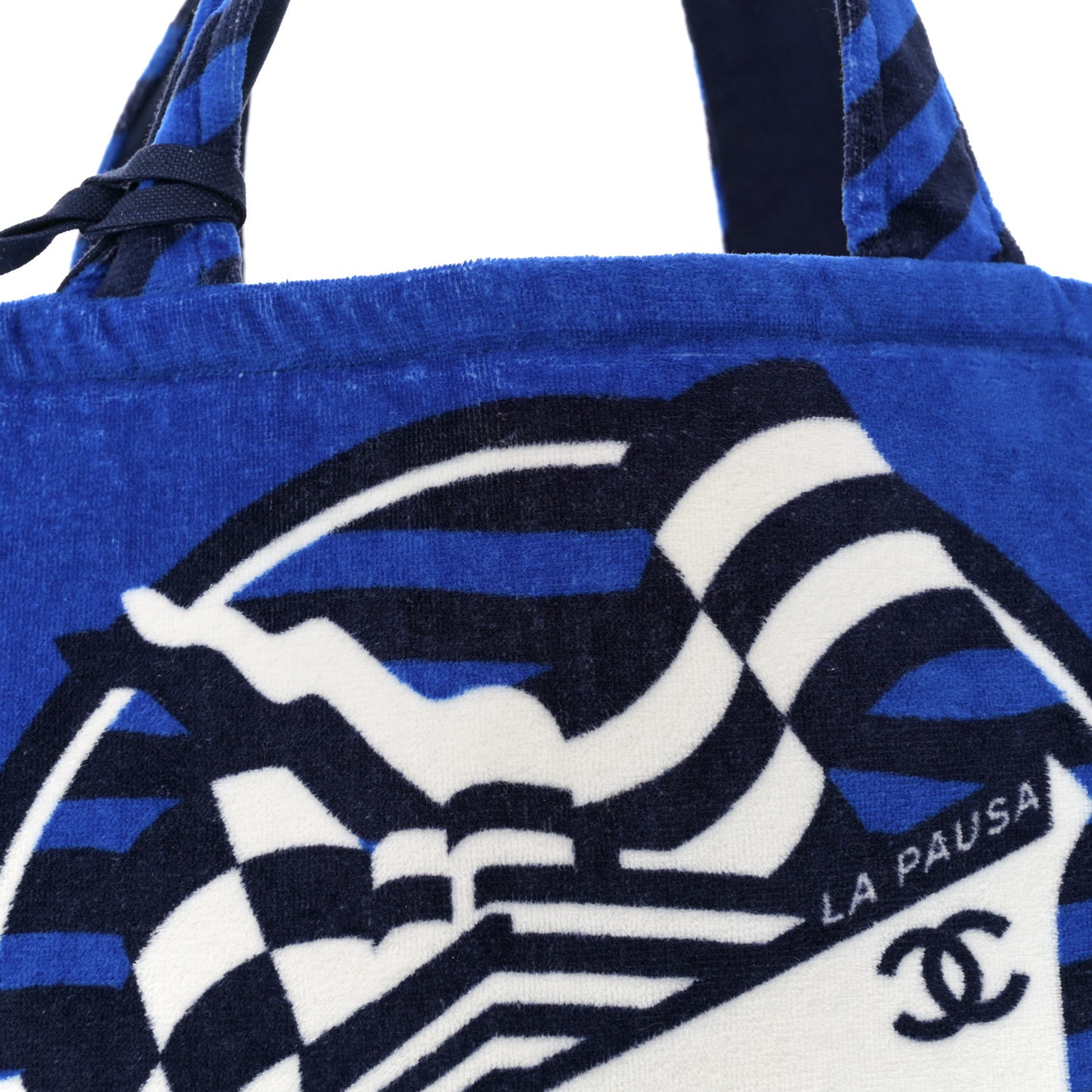 Terry Cloth Cotton La Pausa Bay Reversible Beach Tote Blue
