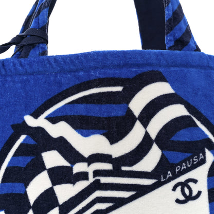 Chanel Terry Cloth Cotton La Pausa Bay Reversible Beach Tote Blue 13 of 18