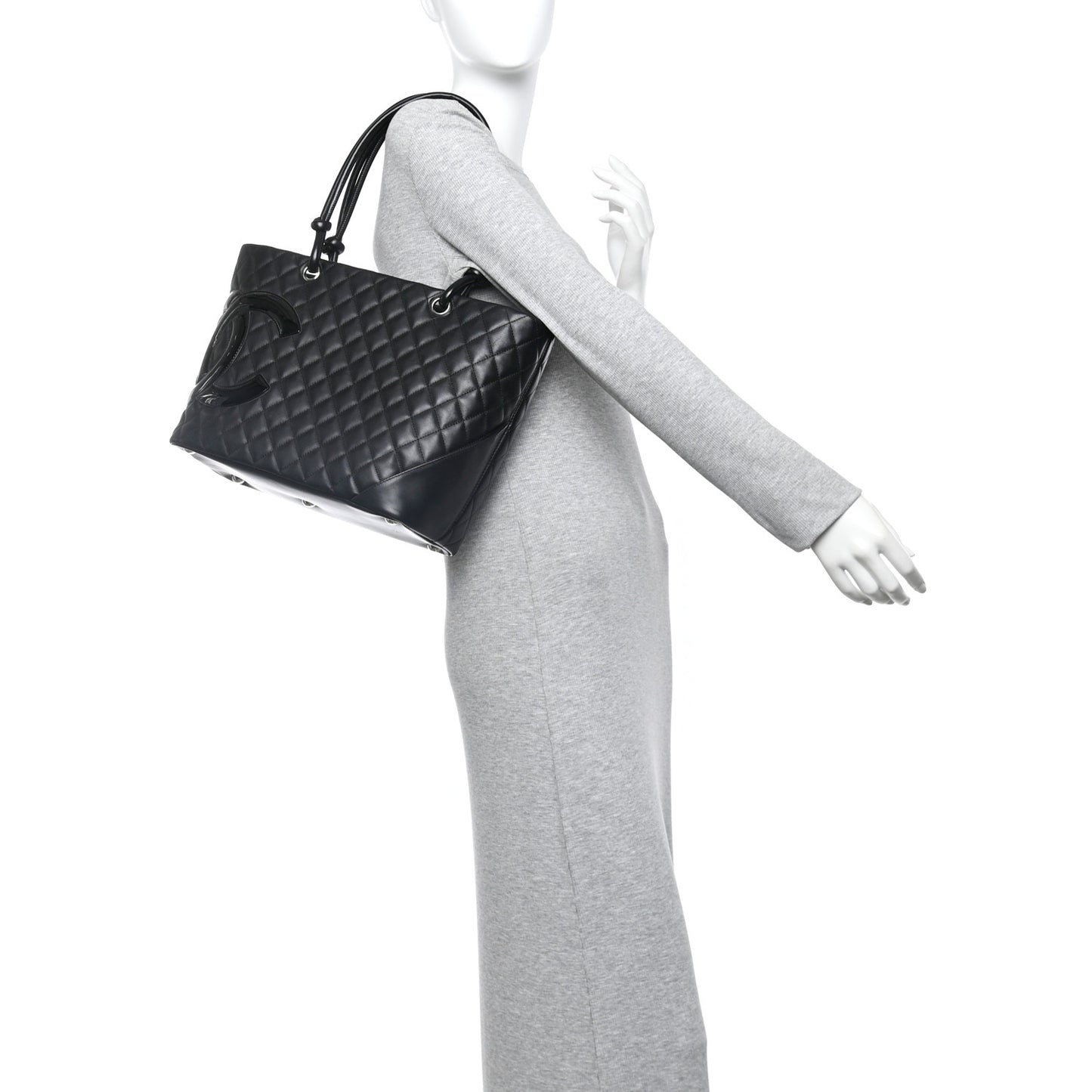 Calfskin Quilted Large Cambon Tote Black