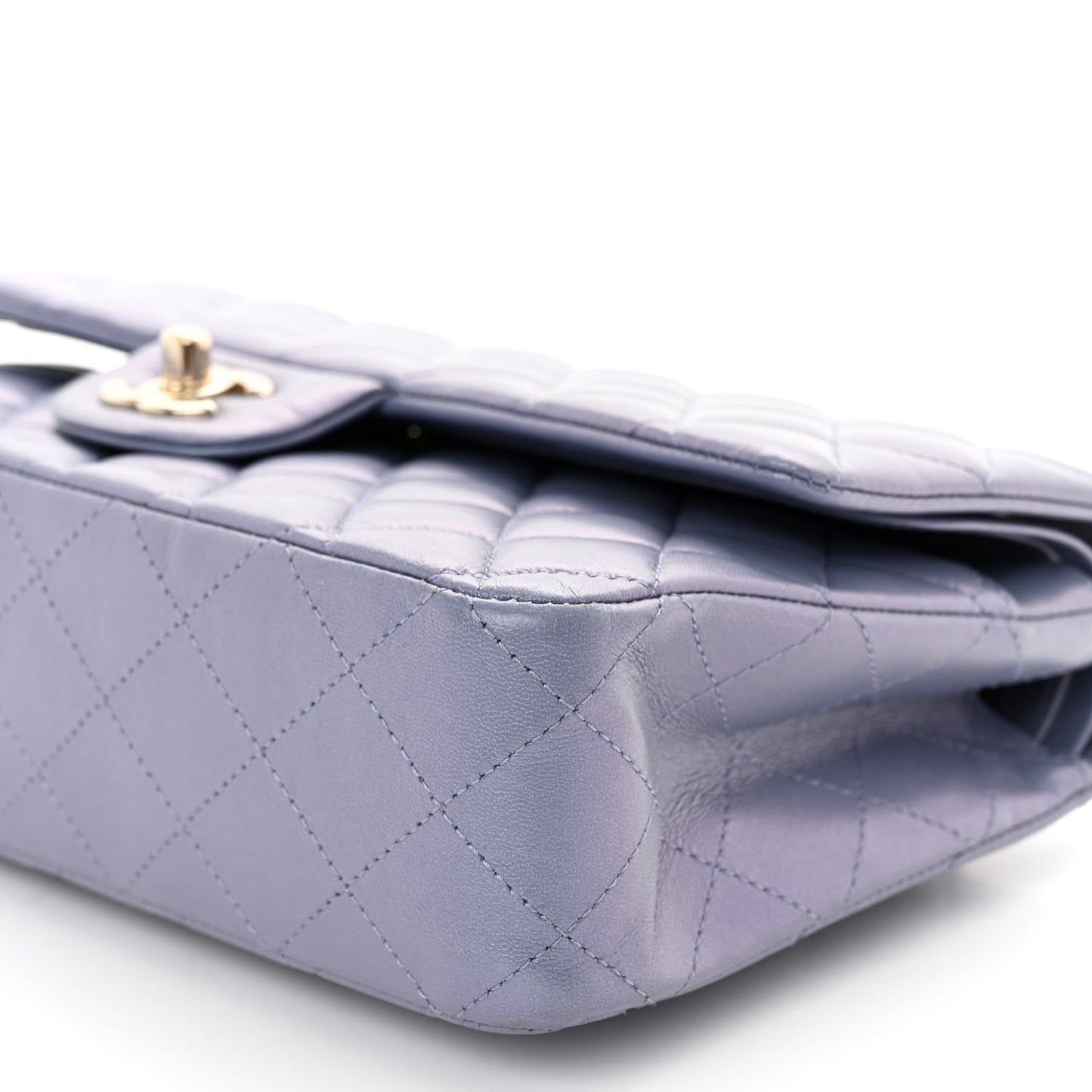 Metallic Lambskin Quilted Medium Double Flap Purple