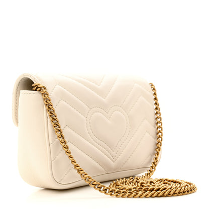 Gucci Calfskin Matelasse Super Mini GG Marmont Shoulder Bag White 3 of 14
