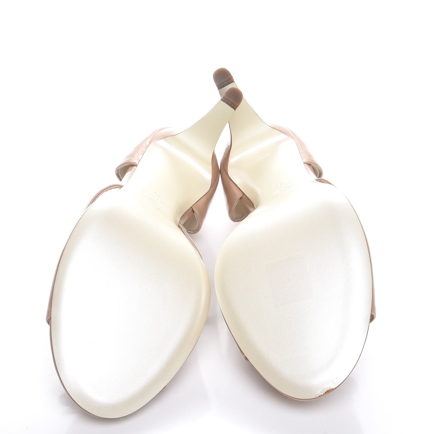 Patent Calfskin Pearl Camellia Peep Toe Pumps 38 Beige