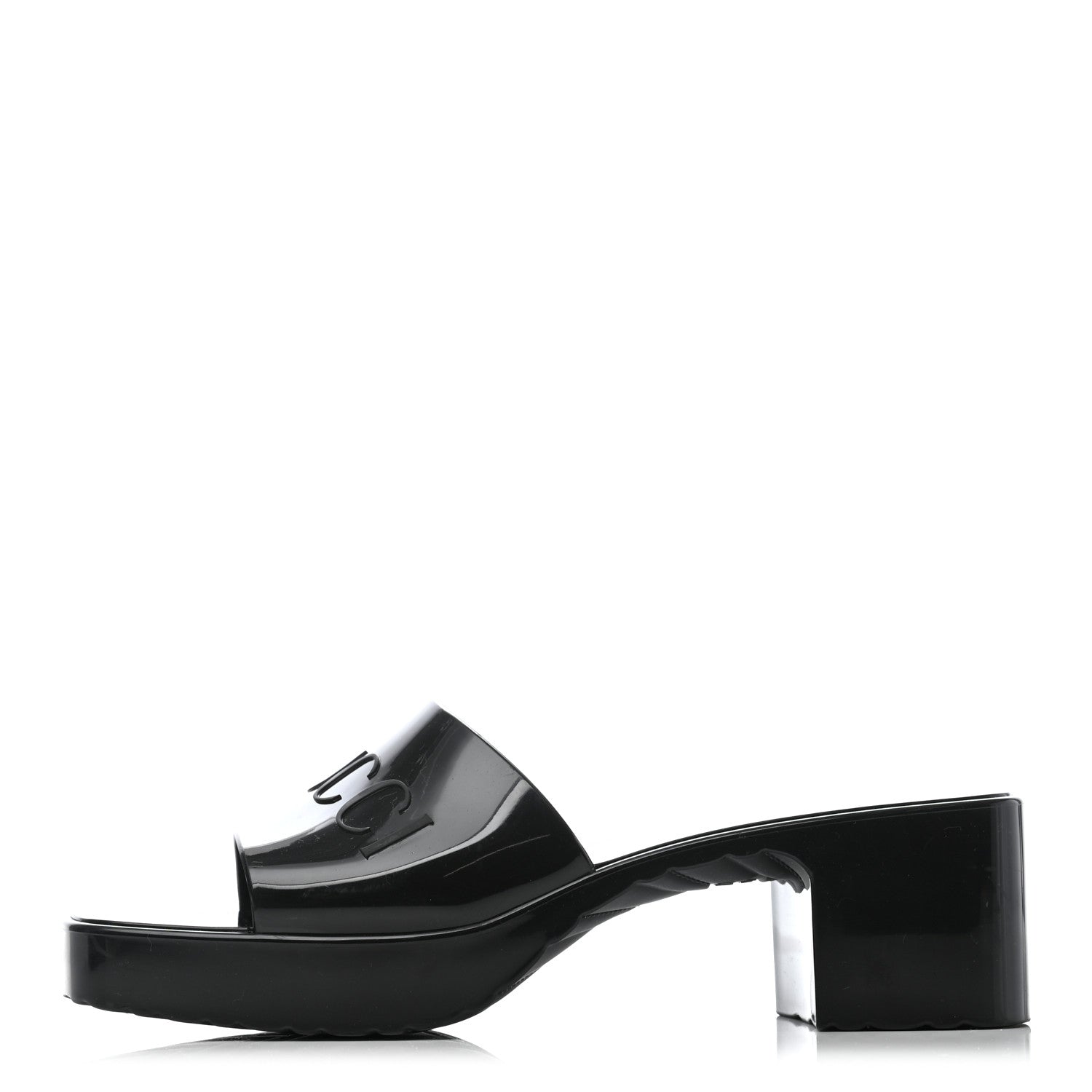Gucci Rubber Gucci Logo Womens Platform 20/60mm Slide Sandals 38 Black 1 of 6
