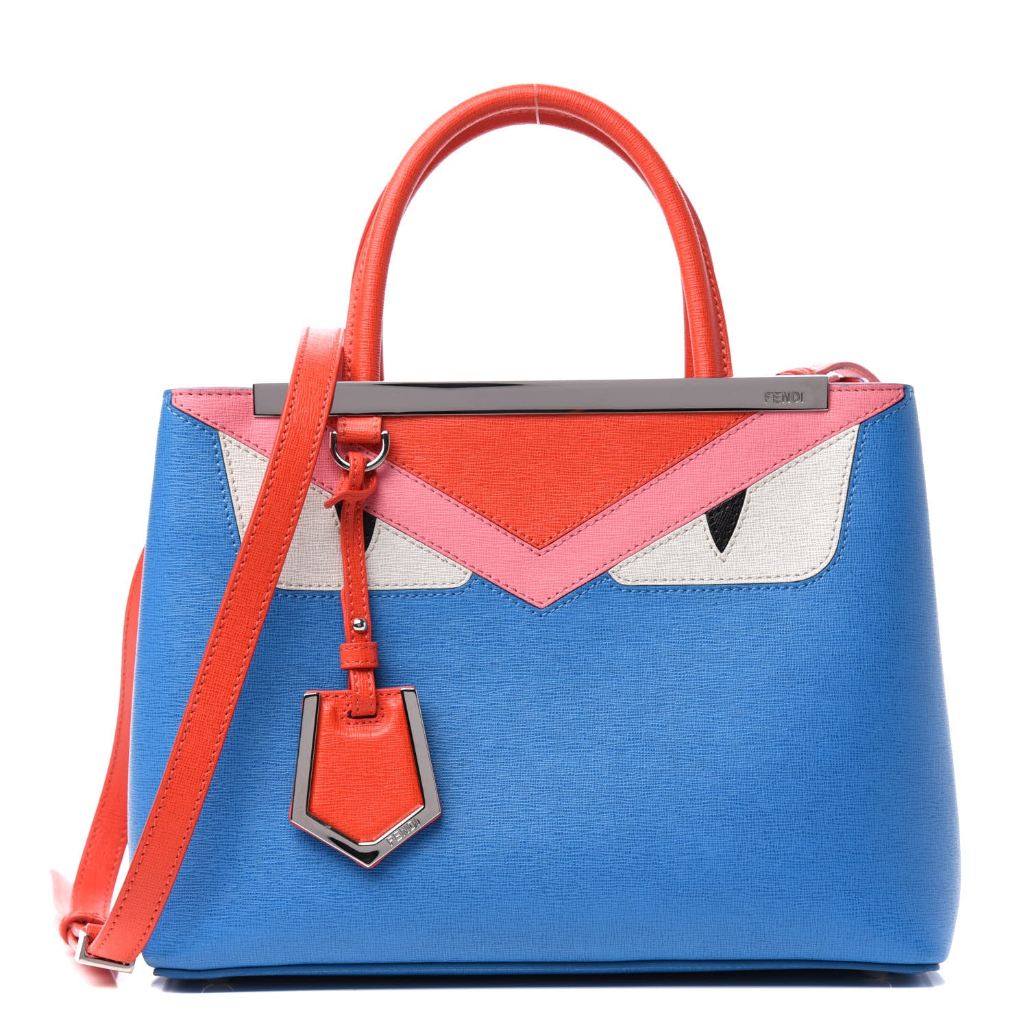 Fendi Vitello Elite Monster Petite 2Jours Tote Blue Royal Papavero Multicolor 1 of 10