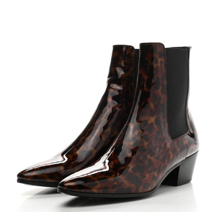 Saint Laurent Patent Tartaruga Chelsea Boots 37 Manto Naturale 3 of 10