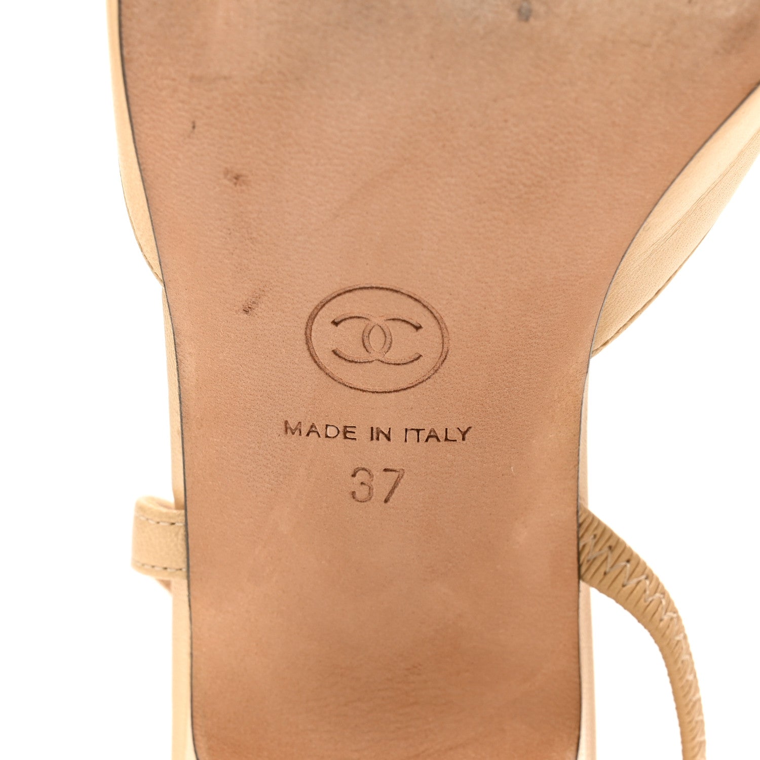 Chanel Goatskin Grosgrain Cap Toe CC Slingback Pumps 37 Beige Black 7 of 11