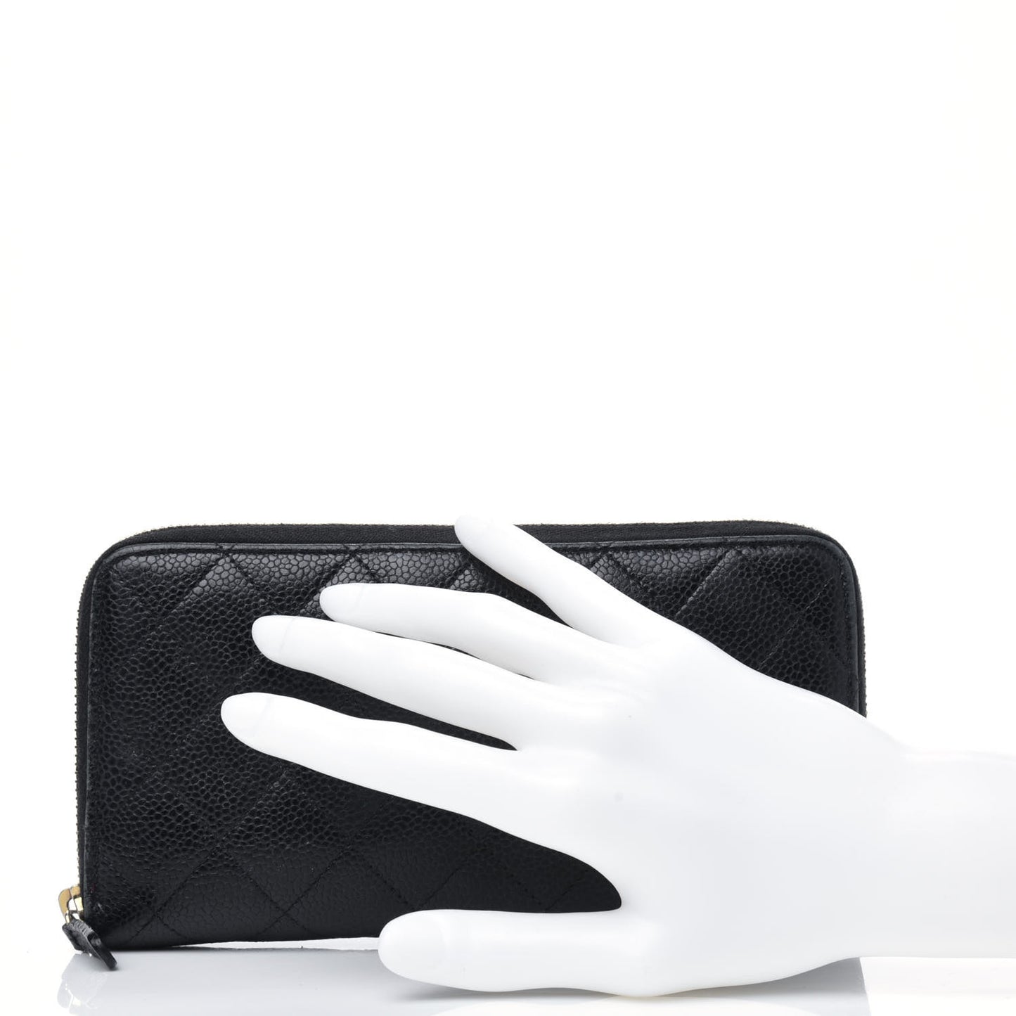 Caviar Quilted Large Gusset Zip Around Wallet Black