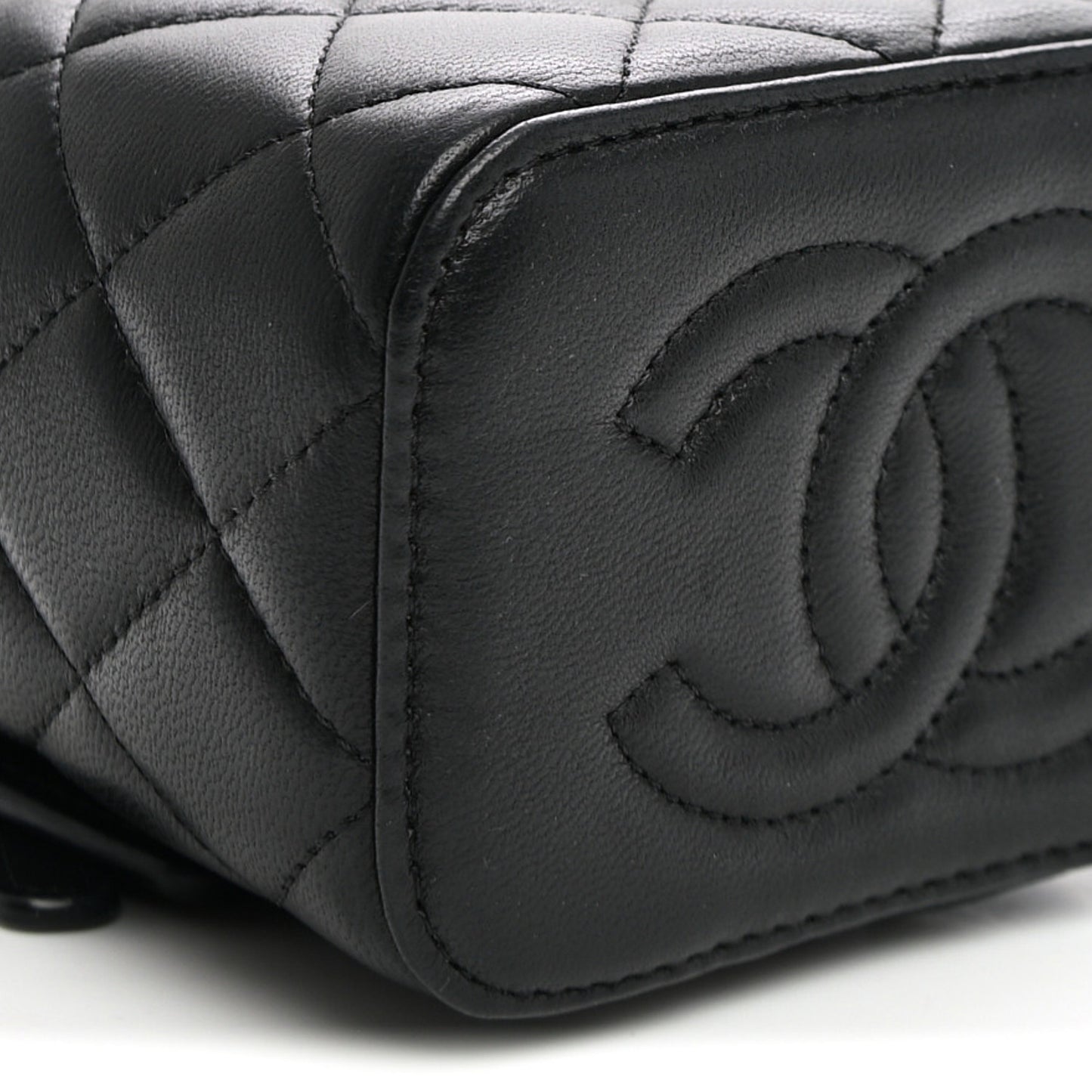 Lambskin Quilted Top Handle Mini Vanity Case With Chain Black