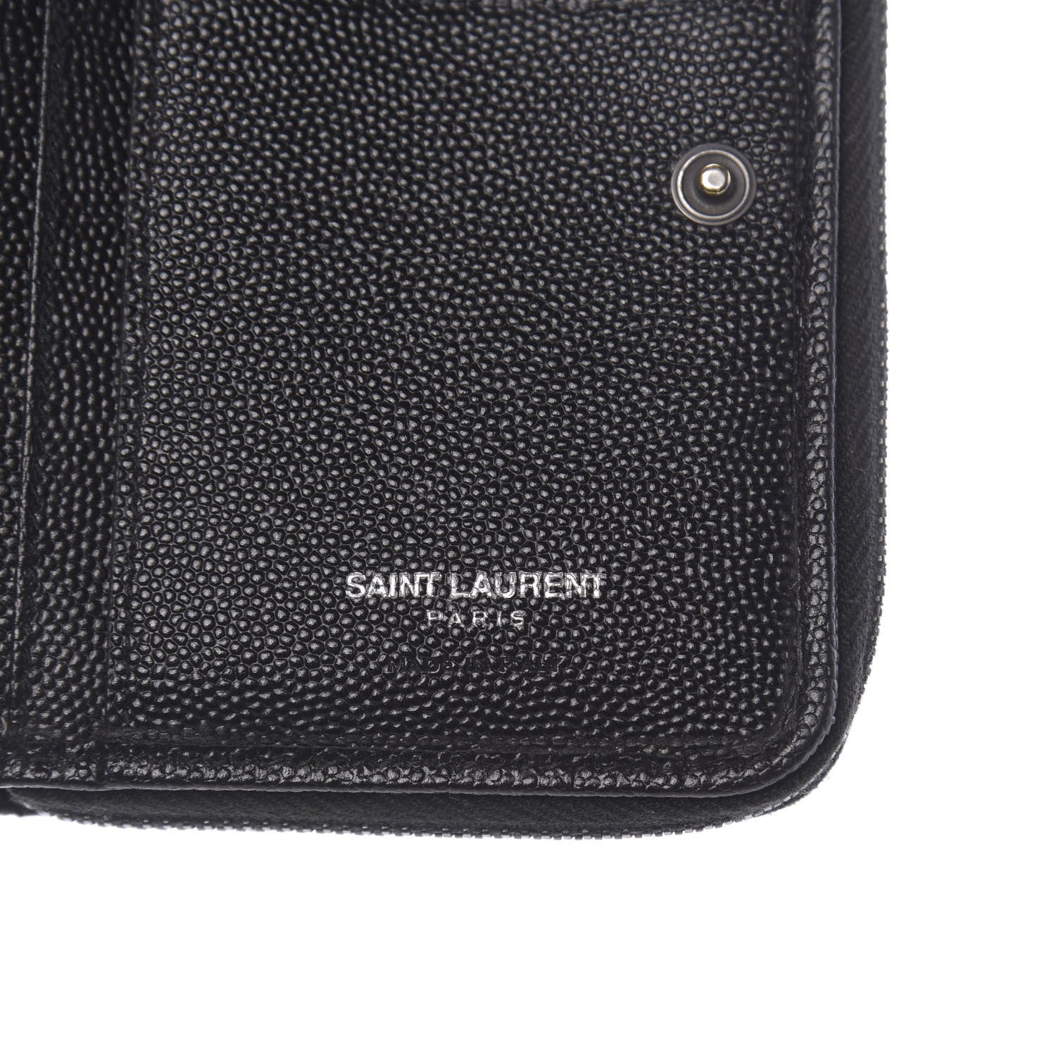 Saint Laurent Grain De Poudre Matelasse Chevron Monogram Compact Zip Around Wallet Black 6 of 15
