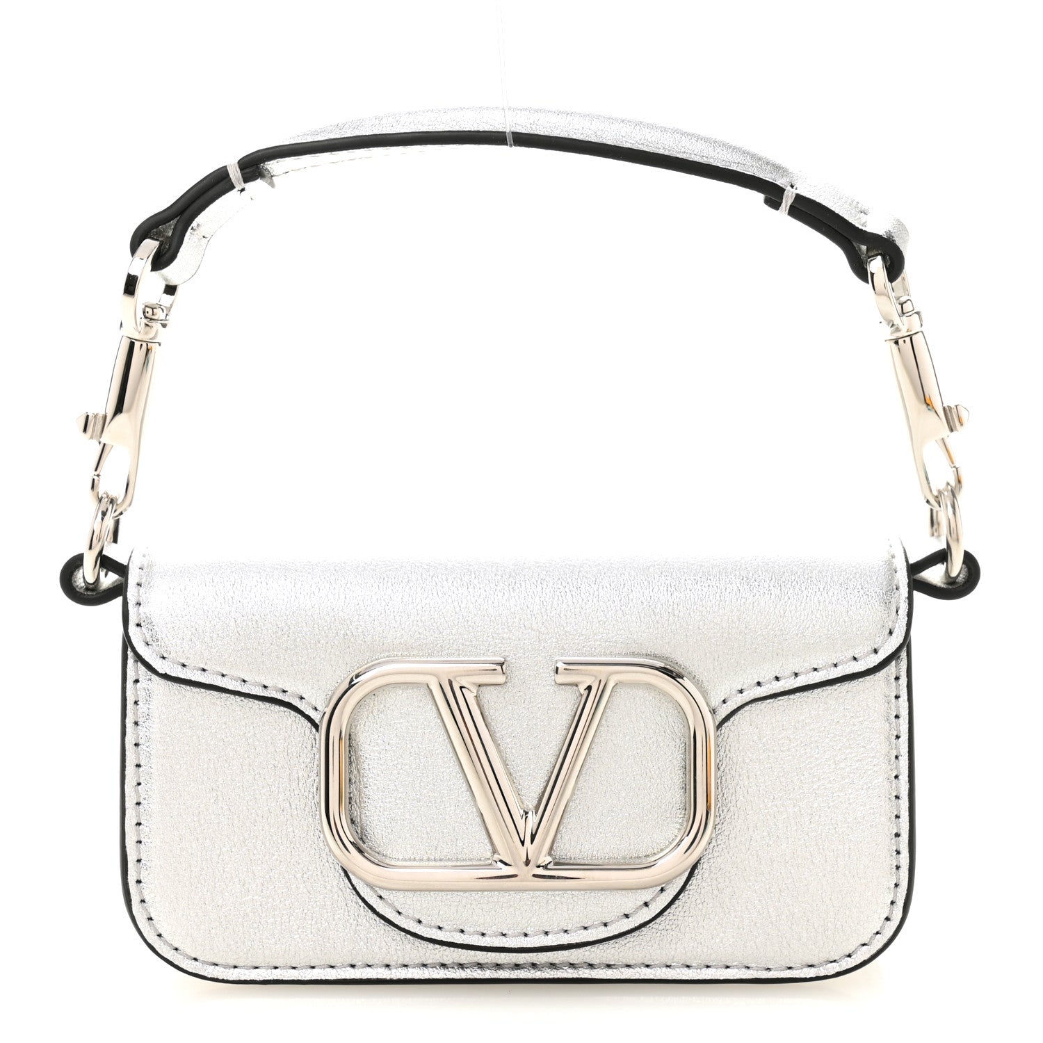 Valentino Garavani Laminated Calfskin Vlogo Micro Loco Shoulder Bag Silver 1 of 10