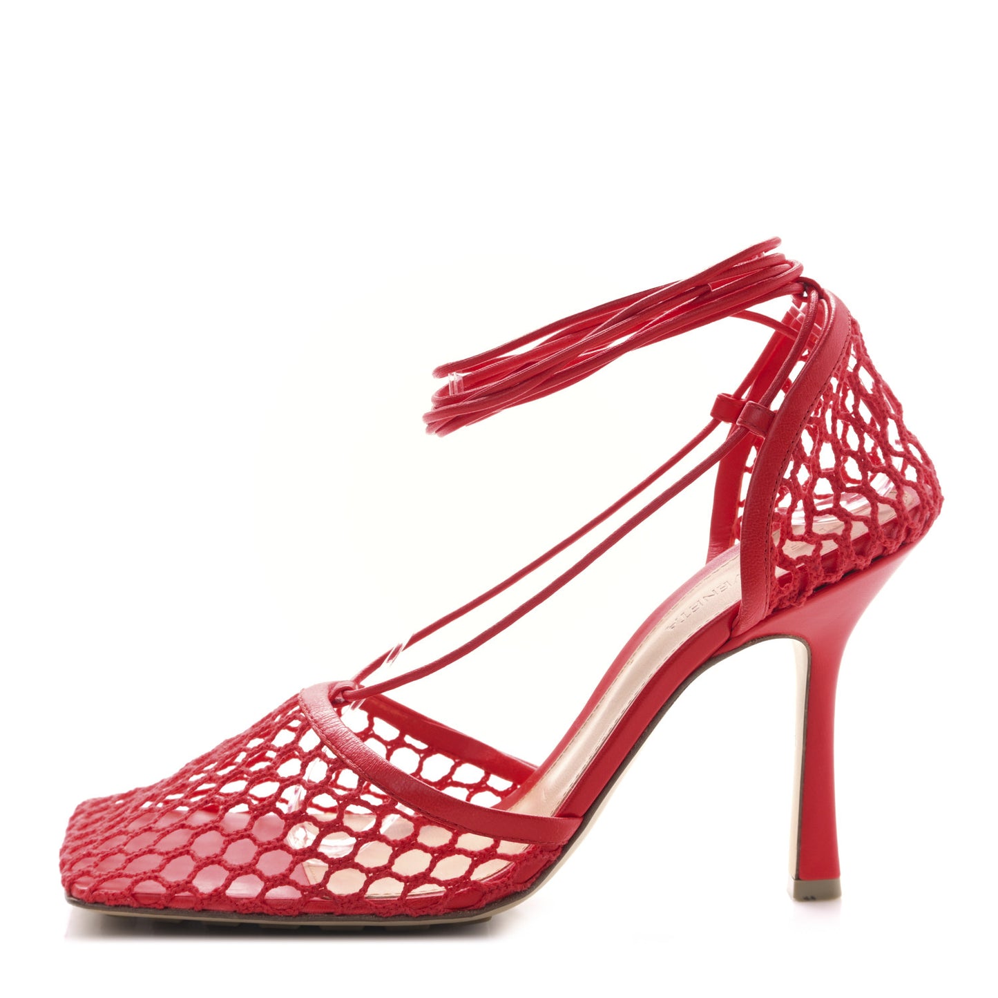 Mesh Nappa Stretch Ankle Tie 90mm Sandals 38.5 Red