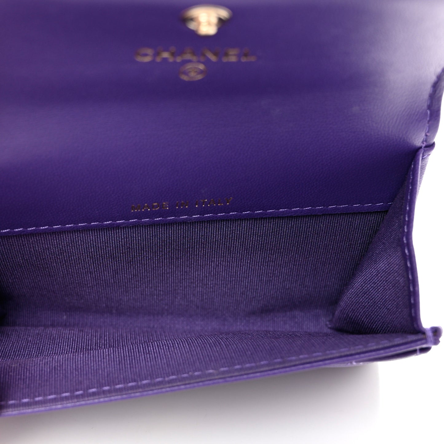 Lambskin Quilted Boy Flap Card Holder Purple