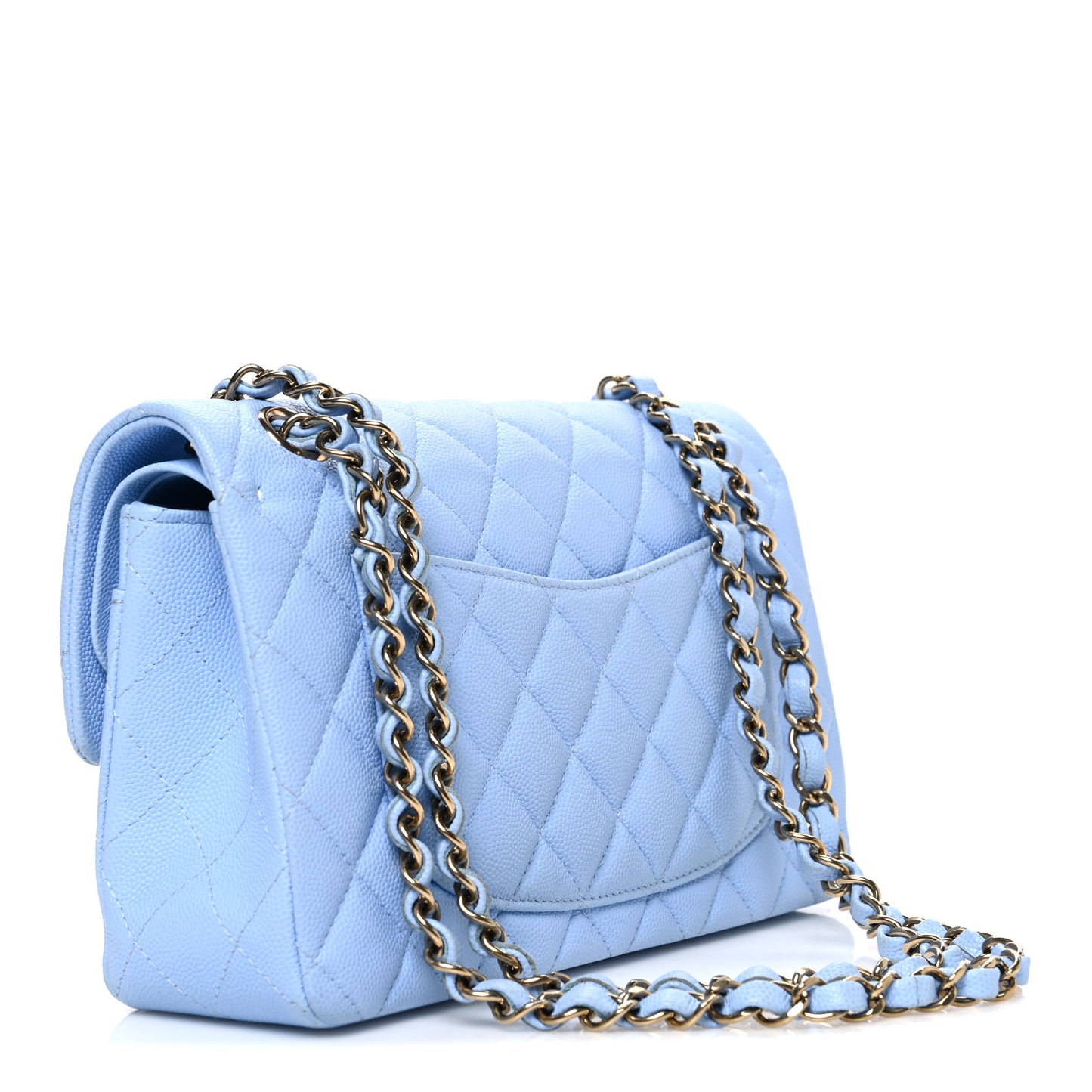 Caviar Quilted Small Double Flap Light Blue