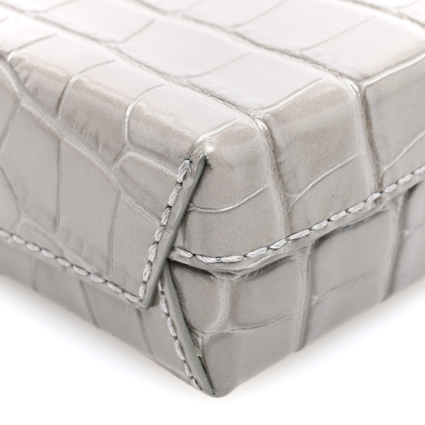 Calfskin Crocodile Embossed Logo Shopping Phone Holder Bag Steel Grey