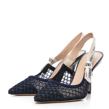 Christian Dior Resille Lambskin Ribbon J'Adior Slingback 100mm Pumps 36.5 Indigo Blue 3 of 9
