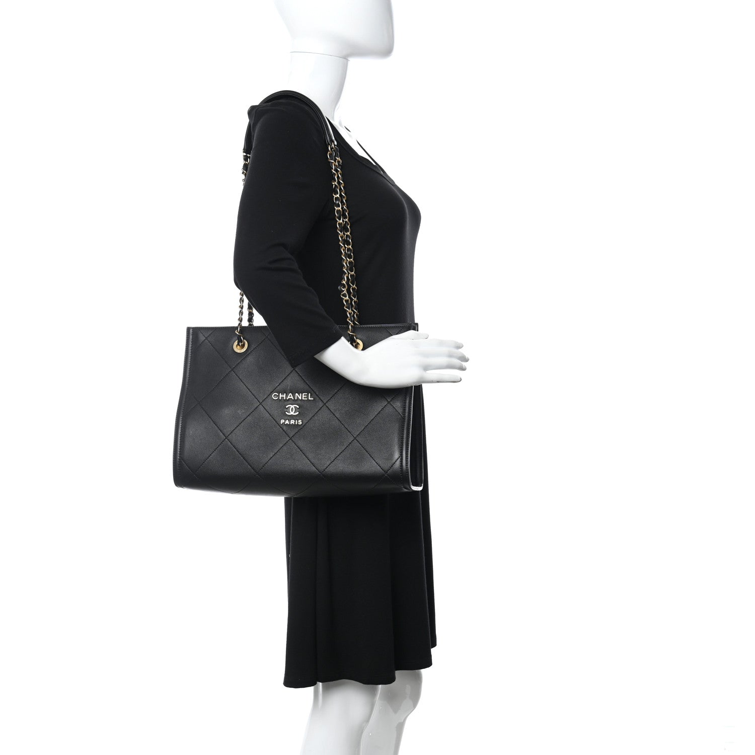 Chanel Calfskin Stitched Small Shopping Bag Black 2 of 10