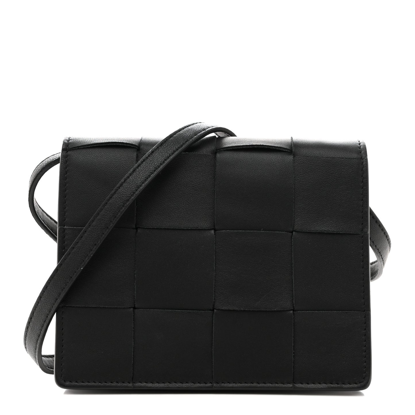 Lambskin Maxi Intrecciato Mini Cassette Crossbody Bag Black