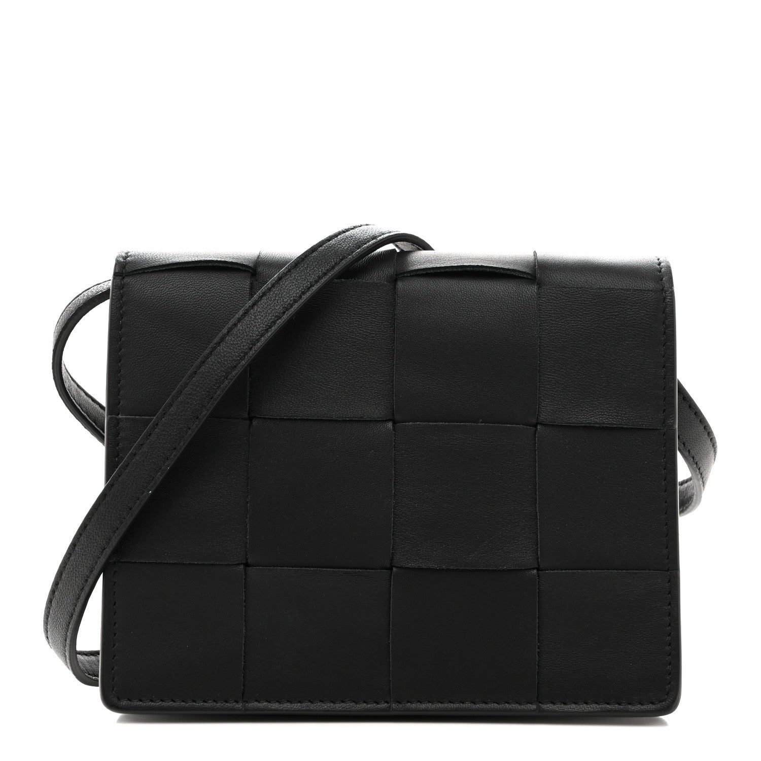 Bottega Veneta Lambskin Maxi Intrecciato Mini Cassette Crossbody Bag Black 1 of 9