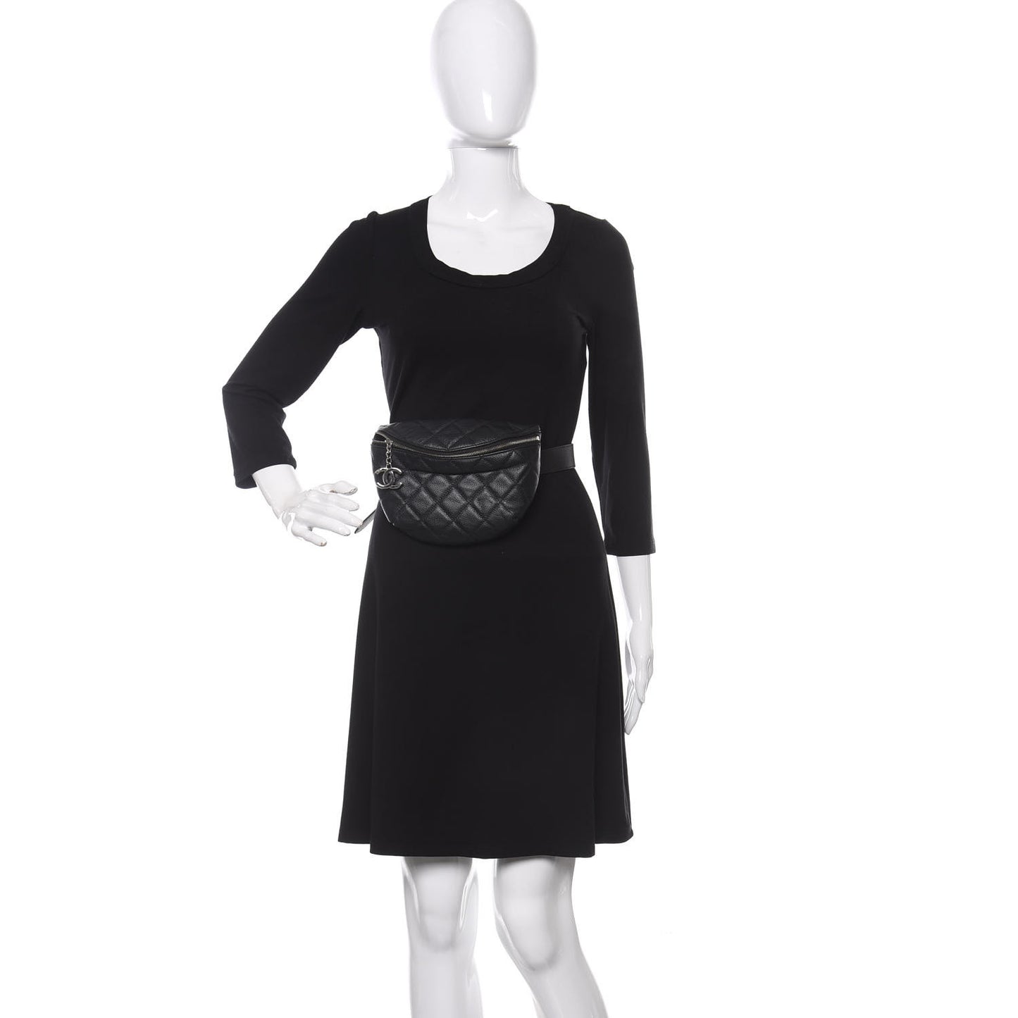 Grained Calfskin Quilted Waist Belt Bag Black