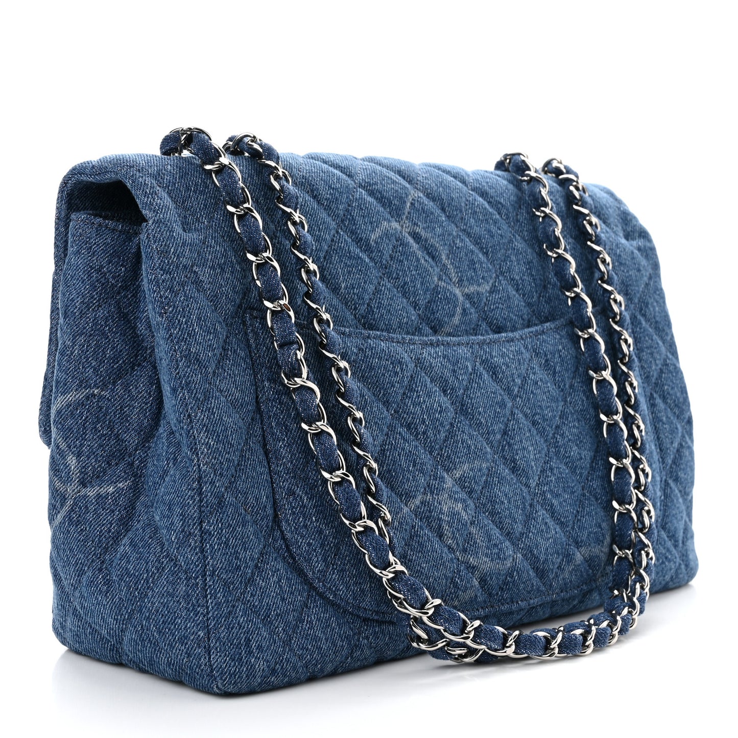 Denim Quilted CC Print Jumbo Single Flap Blue